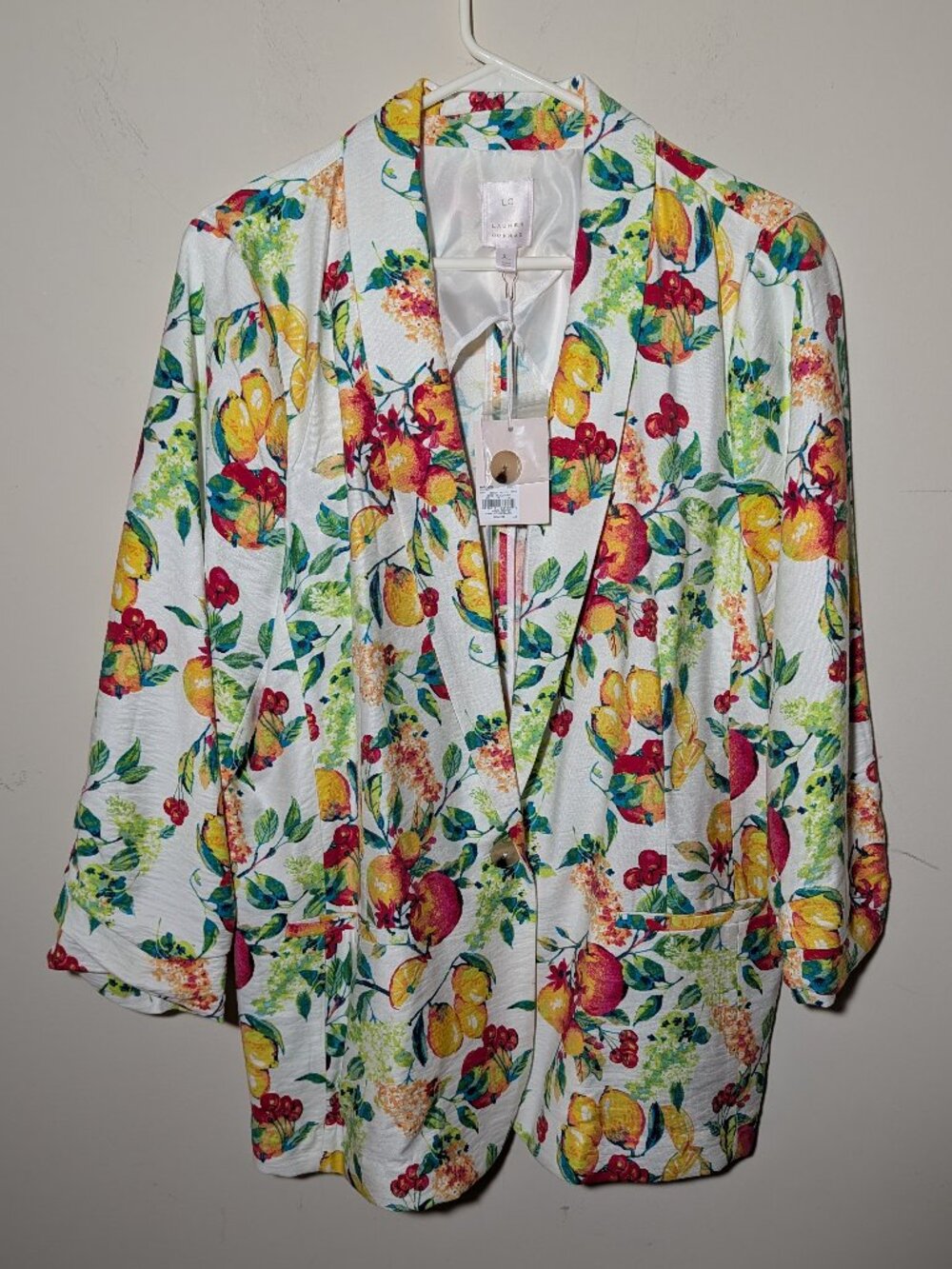 NWT LC Lauren Conrad Vibrant Botanical Fruit Print Blazer Size XL White